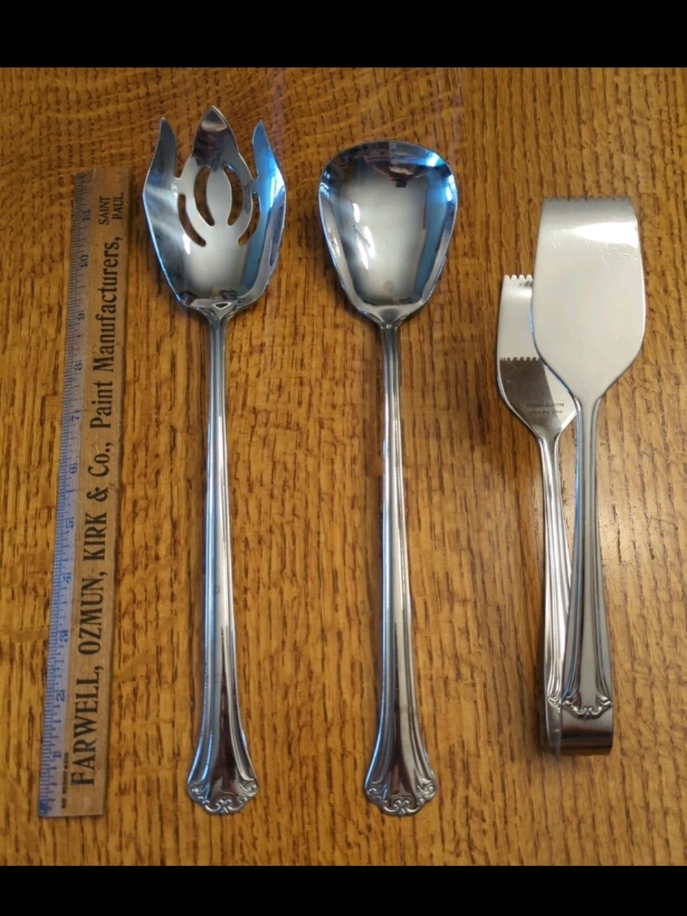 Reed & Barton- Oversized Lyndon Stainless Salad Set and 1 Piece Salad Tongs